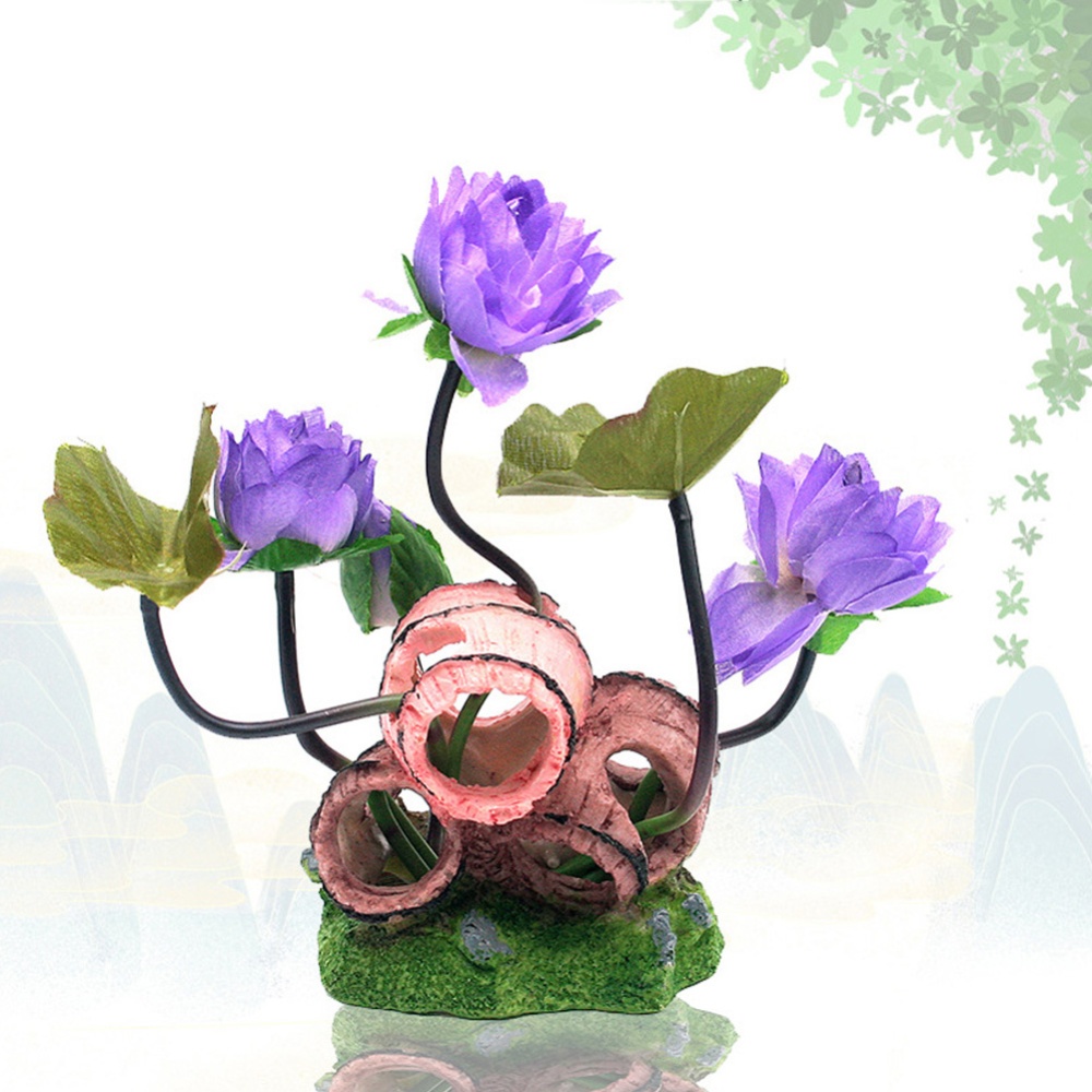 Wine Barrel Lotus Shape Decor Resin Crafts for Fish Bowl Aquarium Accessaries purple