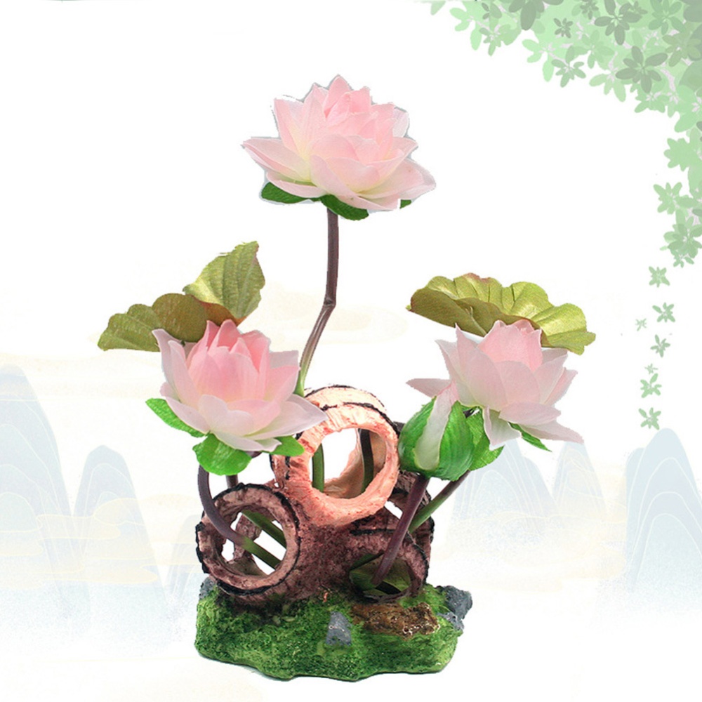 Wine Barrel Lotus Shape Decor Resin Crafts for Fish Bowl Aquarium Accessaries pink