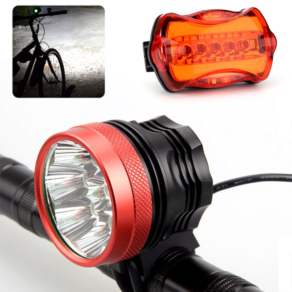 CREE XM-L T6 LED Bike Light Set - 15000 Lumen, Front And Rear Light, Quick Fitting, Head Strap, Rechargeable Battery