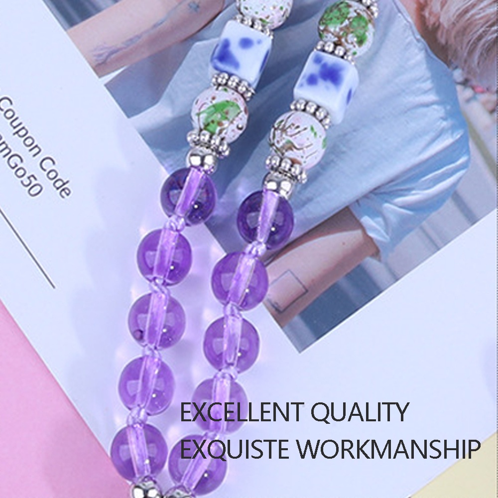 Fashion Hand-woven Mobile Phone Chain Blue White Porcelain Crystal Shiny Pendant green - Image 2