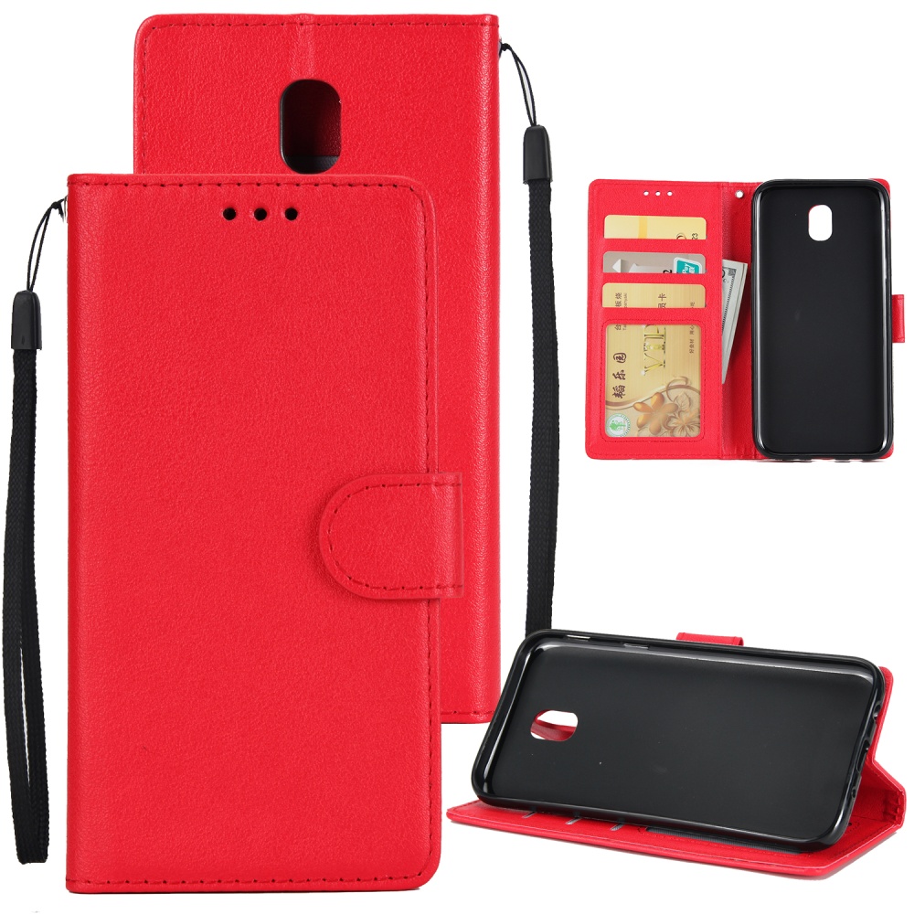 For Samsung J7 PLUS/J7+ Full Protective Clip Case Cover PU Stylish Shell with Card Slot red - Image 2