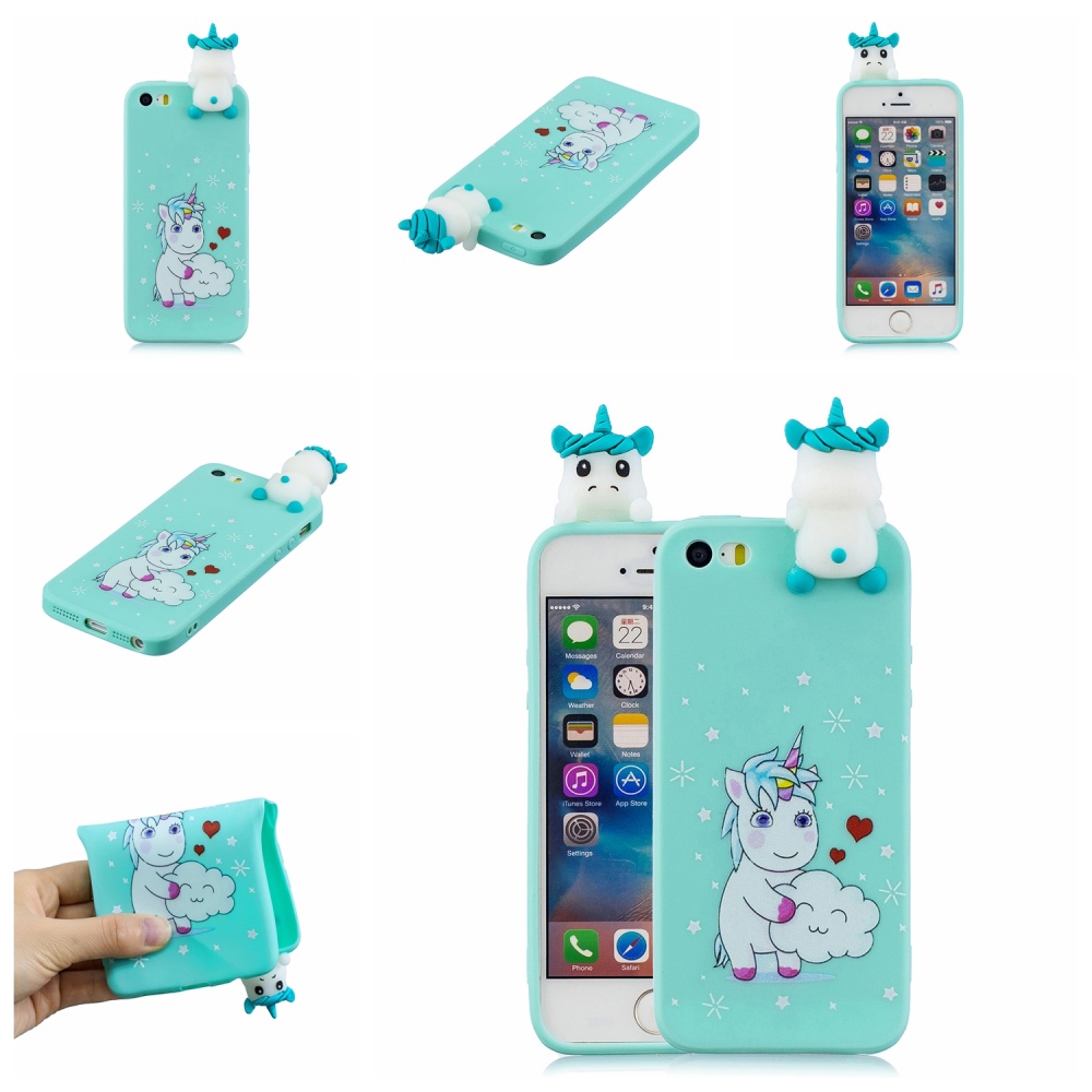 For iPhone 5/5S/SE 3D Cartoon Lovely Coloured Painted Soft TPU Back Cover Non-slip Shockproof Full Protective Case Love unicorn - Image 2