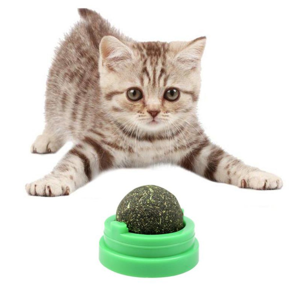 Rotating Catnip Mint Ball Cat Natural Snacks Licking Sugar Teeth Cleaning Grinding Toy green