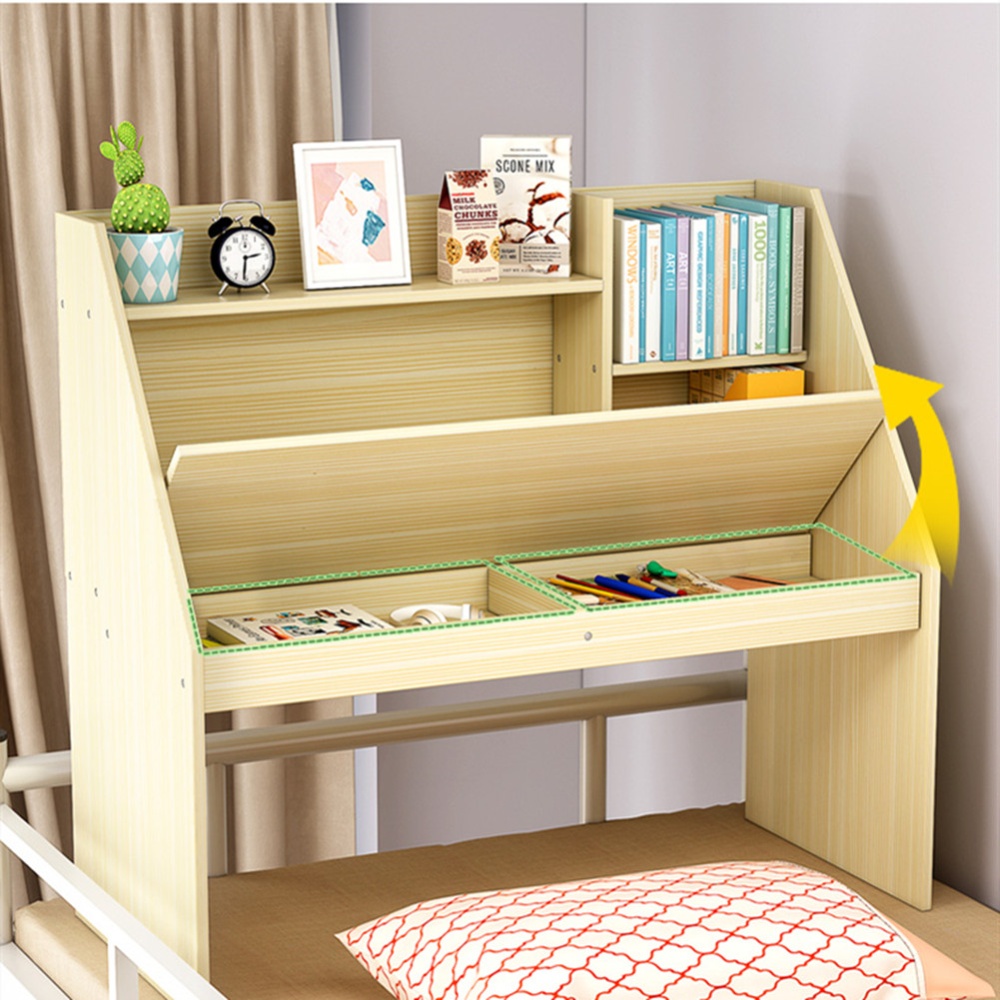 Wooden Computer Table Space Save Hidden Flip Storage Desk for Bed Study Wood color - Image 2