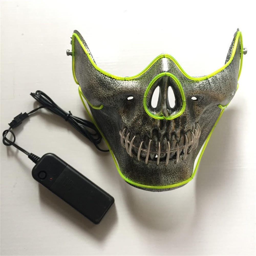 EL Light Mask Half-Faced Skull LED Emitting for Halloween Dress up Party Green mix and match transparent blue - Image 3