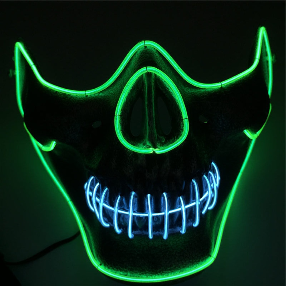 EL Light Mask Half-Faced Skull LED Emitting for Halloween Dress up Party Green mix and match transparent blue - Image 2