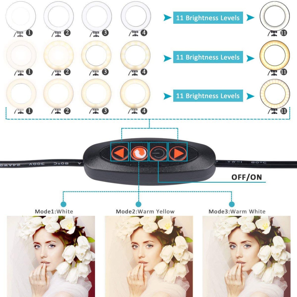 5.7"" Dimmable LED Ring Light with Stand for Makeup Phone Camera Selfie - Image 2