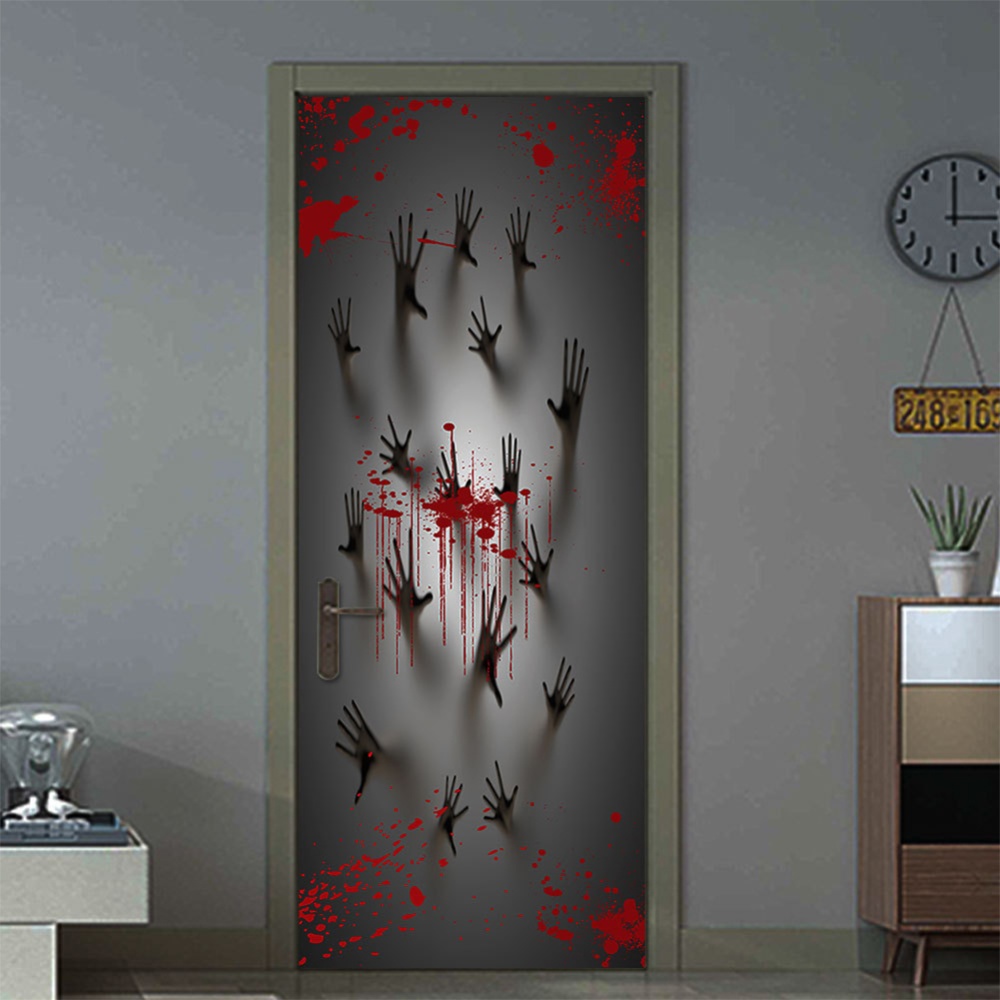 Ghost Handprint Halloween 3d Door Sticker Decor for Wood Home Wall 77*200cm one piece