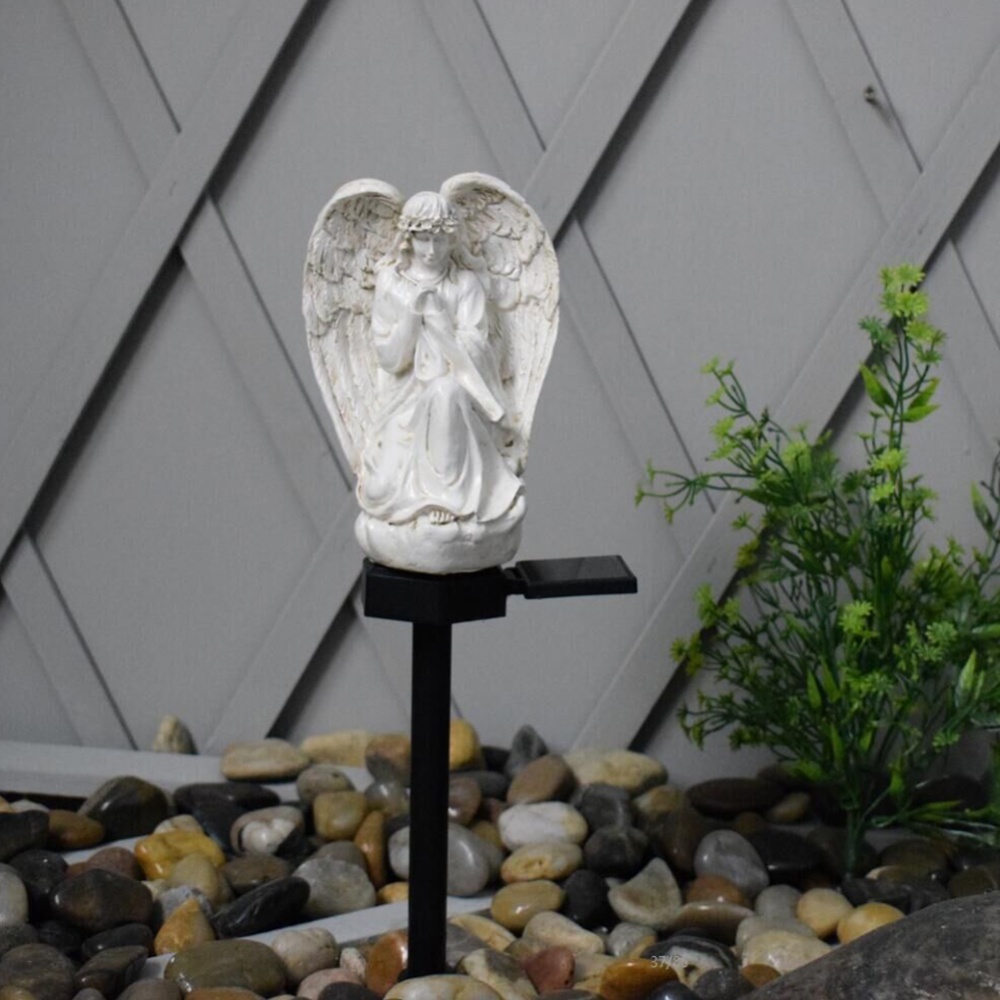 Resin Angel Statue Outdoor LED Solar Garden Stake Lights Lawn Lamp Energy-saving Waterproof Yard white - Image 2