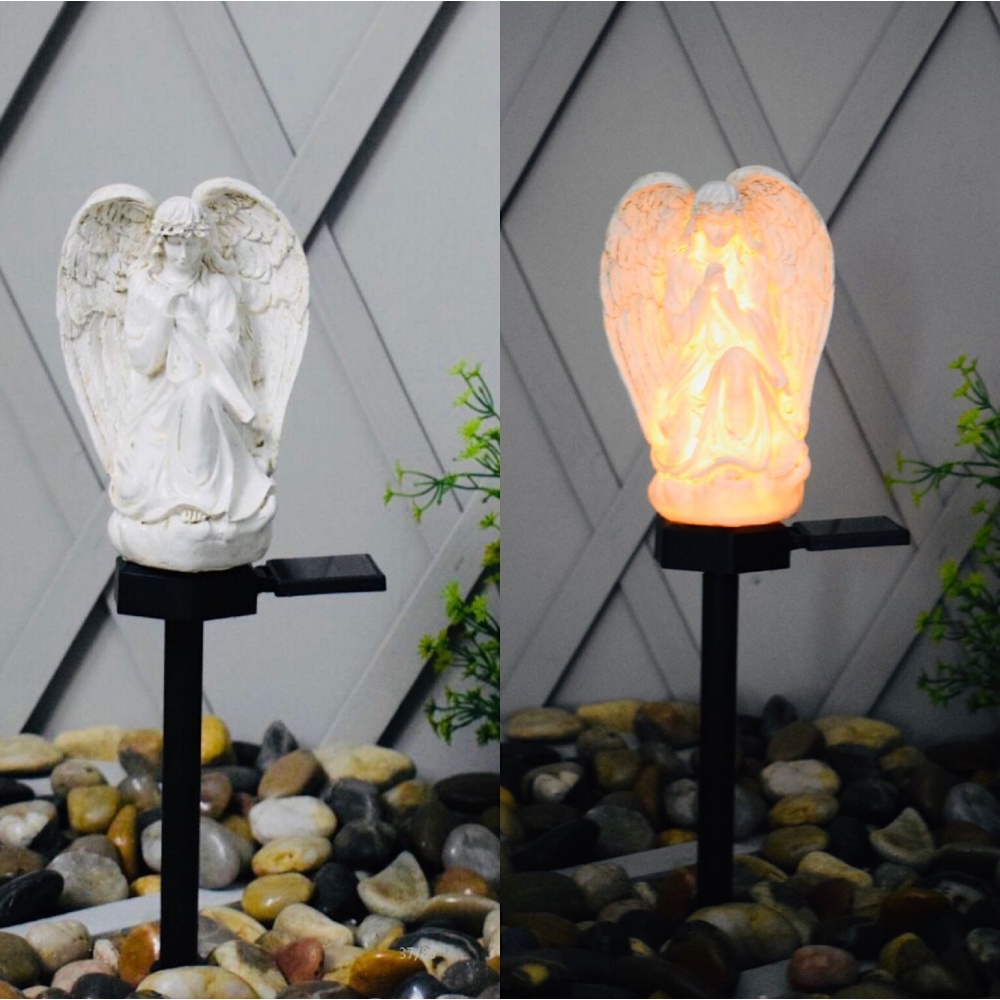 Resin Angel Statue Outdoor LED Solar Garden Stake Lights Lawn Lamp Energy-saving Waterproof Yard white - Image 3