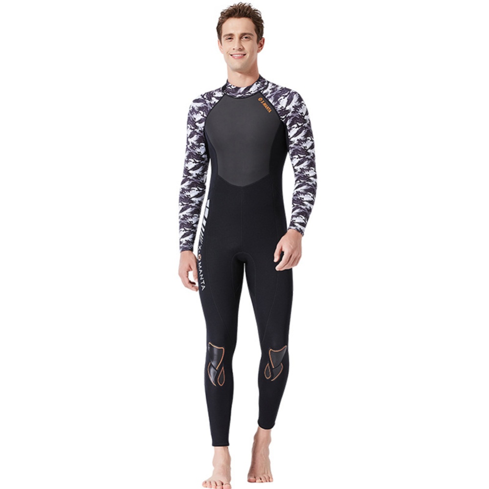 Diving Suit for Men 1.5MM Siamese Warm Jellyfish Sun Block Female Ourdoor Long Sleeve Swimwear male black/white_L - Image 2