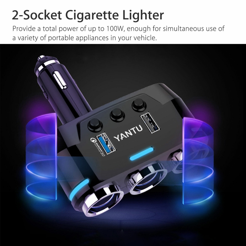 2-way Car Cigarette Lighter Socket Splitter Portable Dual USB Charger Dual-socket Black - Image 2