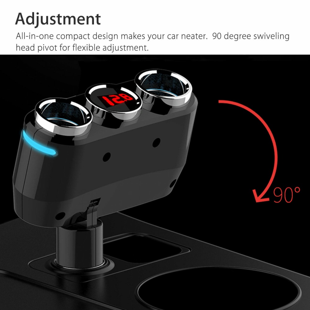 2-way Car Cigarette Lighter Socket Splitter Portable Dual USB Charger Dual-socket Black - Image 3