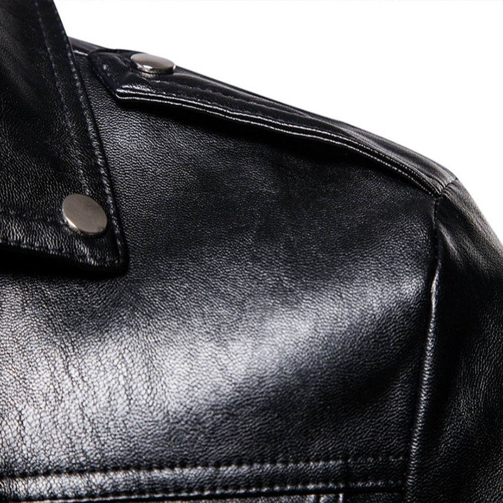 Men's Jacket Motorcycle Leather Autumn Large Size Lapels Pu Casual Black _M - Image 3