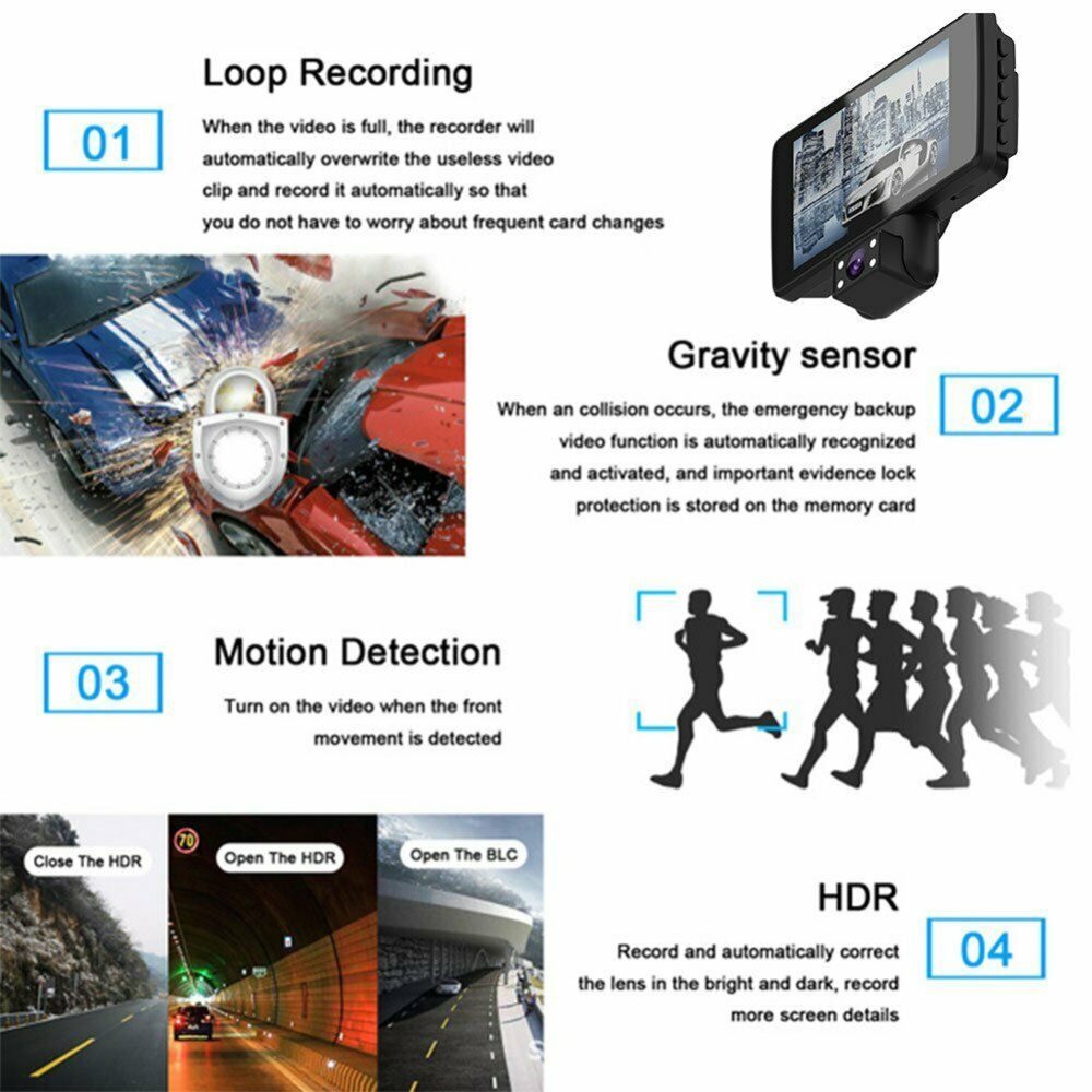 Dual Lens Car Dvr Dash Cam Video Recorder G-sensor HD 1080P Night Vision Parking Monitor Black - Image 2