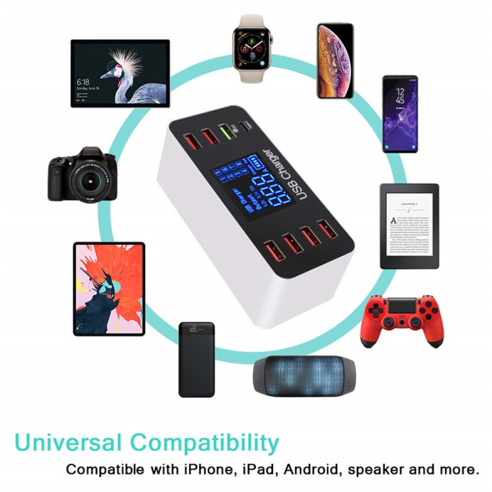 8 Port Multi Fast USB Charger Quick Charge 3.0 Multiple Phone Charging Station Universal HUB QC LED Display EU plug - Image 3