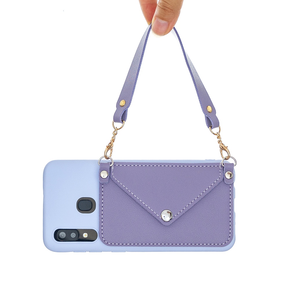 For HUAWEI Y5 2018/2019/Y6 2019/Y7 2019/PSMART Z/Y9 2019 Mobile Phone Cover with Pu Card Holder + Hand Rope Straddle purple - Image 3