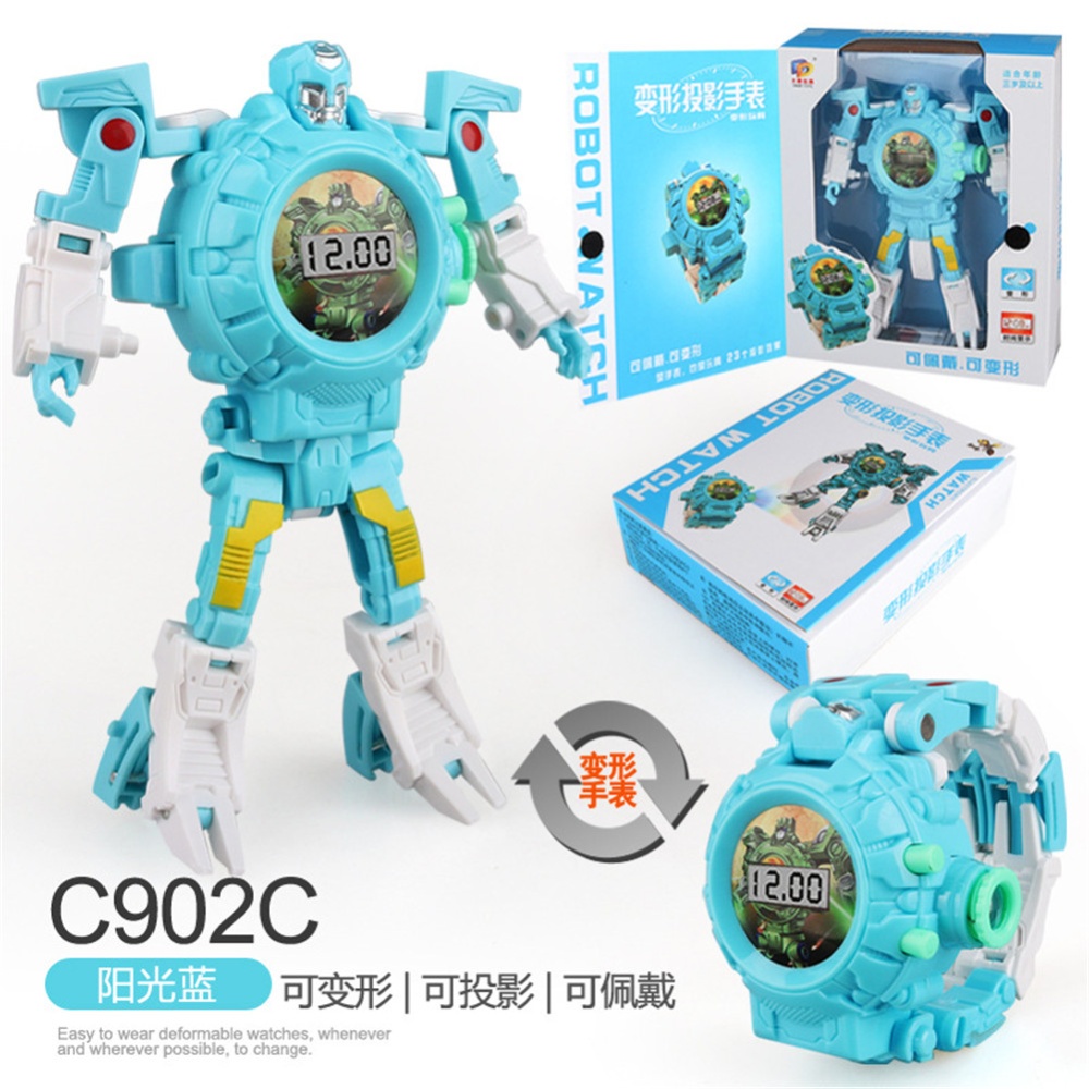 Cartoon Watch Toy Deformation Robot Electronic with Project Children's Toys Yellow (no projection deformable) - Image 3