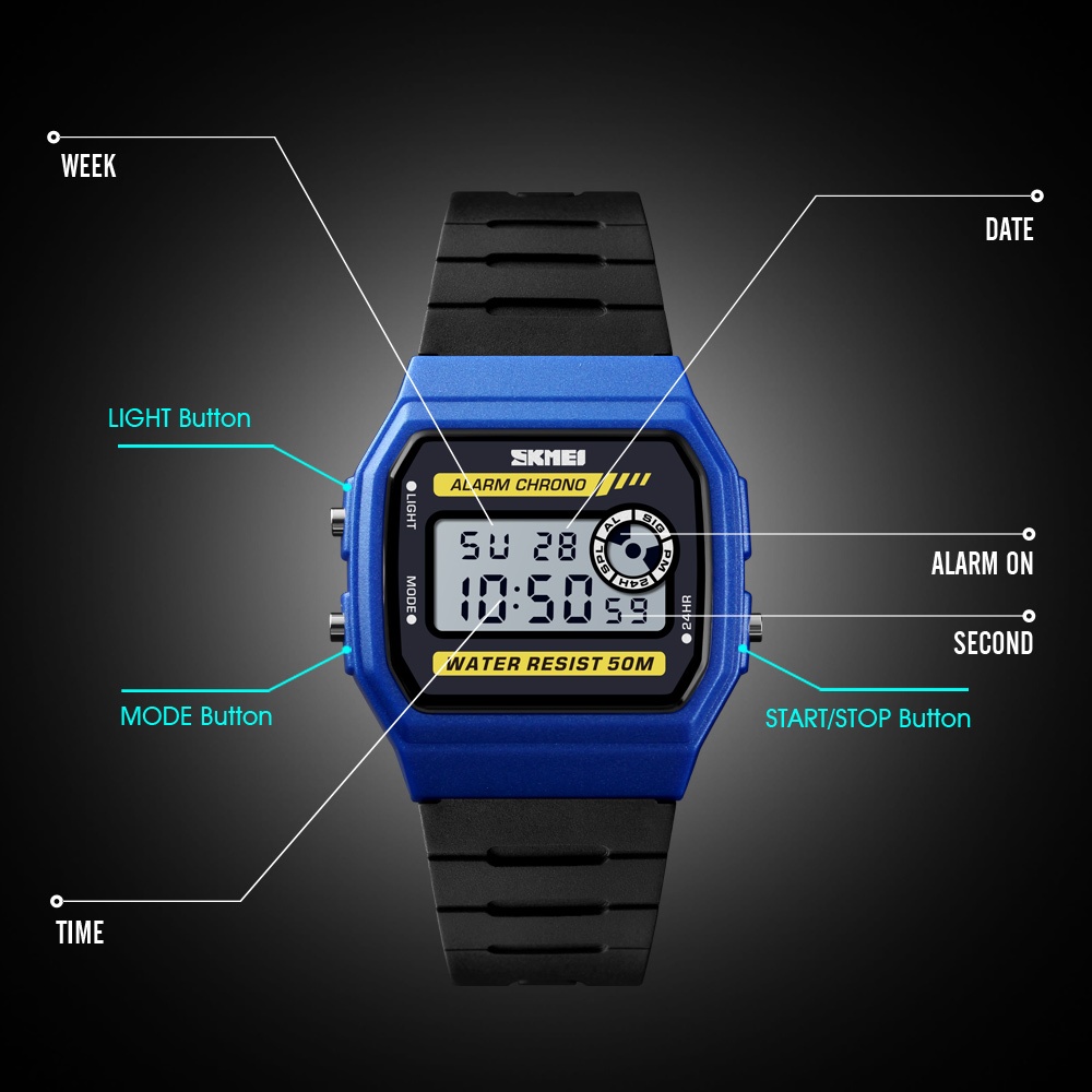 SKMEI Student Watch Multi-functional Timing Clock Led Luminous Waterproof Fashion Electronic Wirstwatch blue - Image 2