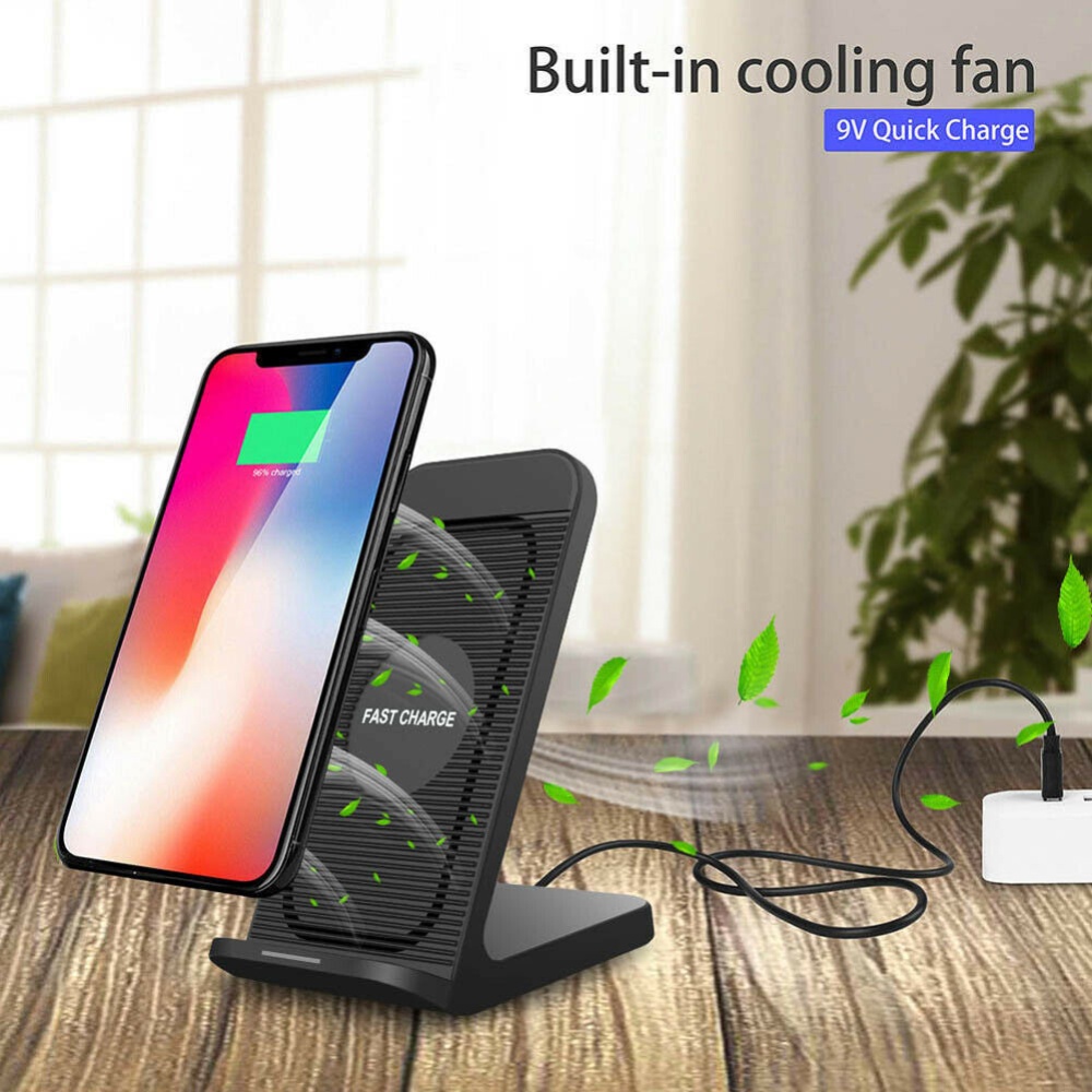 For Samsung Galaxy S10 Plus/e Fan Qi Wireless Charger Dock Fast Charging Stand black - Image 3