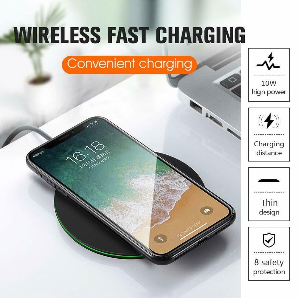 10W Ultra Slim Fast Qi Wireless Charger Pad for iPhone X XR Samsung Phone black - Image 3