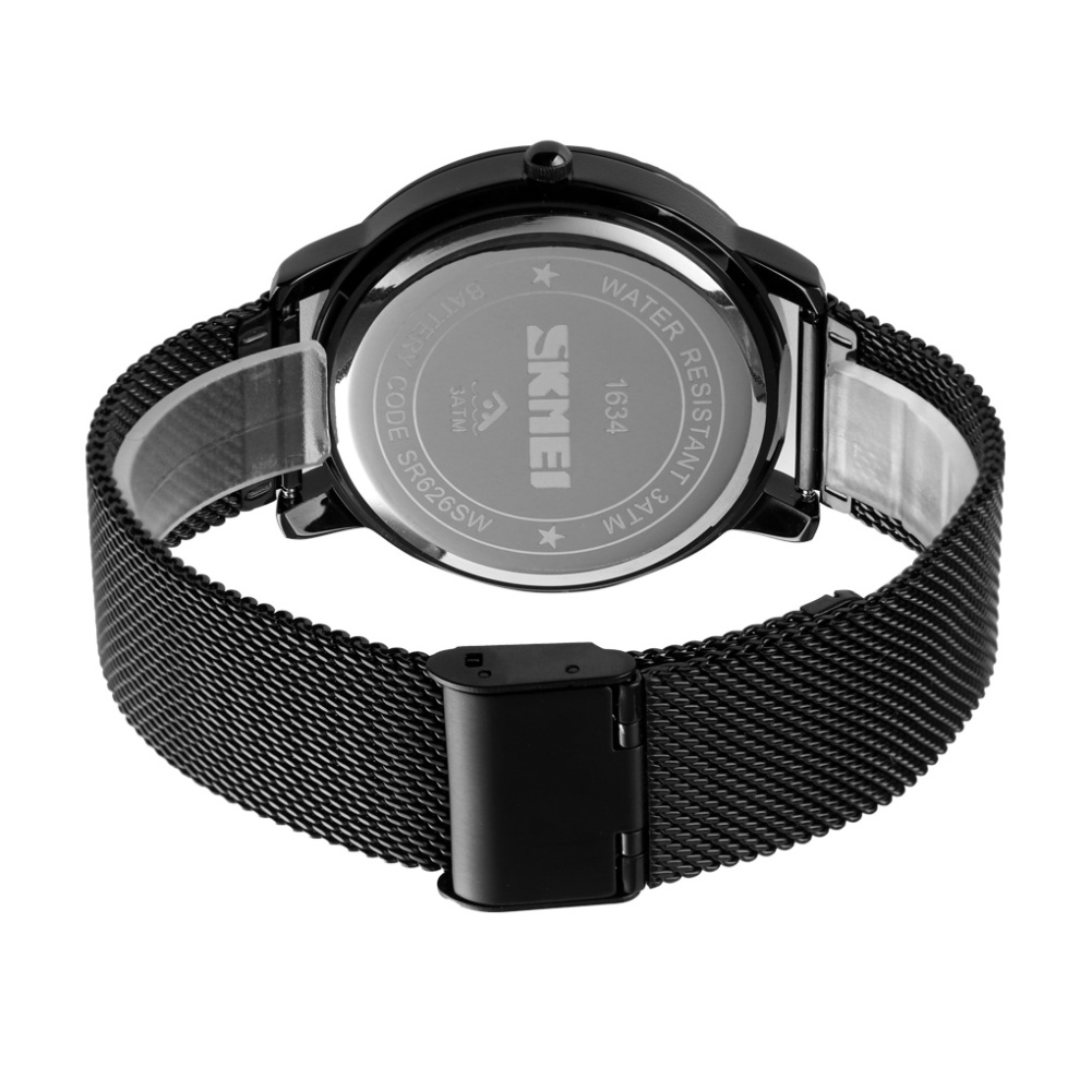 SKMEI Men Waterproof 30m Quartz Wrist Watch Fashion Trend Tire Dial Stainless Steel Mesh Band black mesh band - Image 3