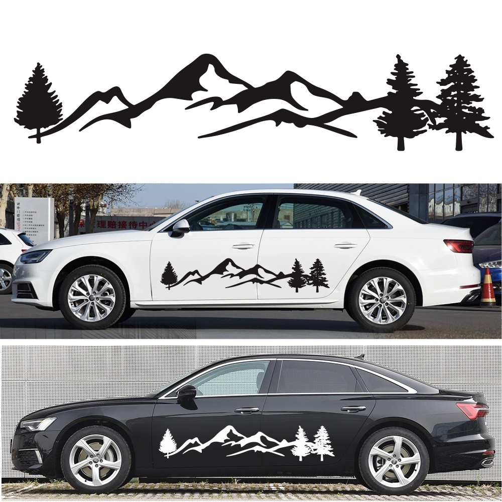 Mountain Tree Forest Graphic Vinyl Art Sticker for RV Decoration Silhouette Decals Camper Vehicle Window Door black - Image 2