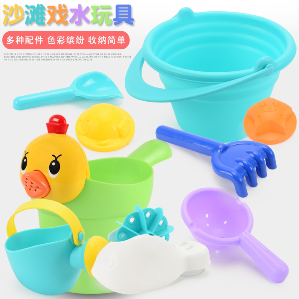 Soft Silicone Beach Toys for Children SandBox Set Kit Bucket Shovel Kettle 4 piece set (bear pot) - Image 3