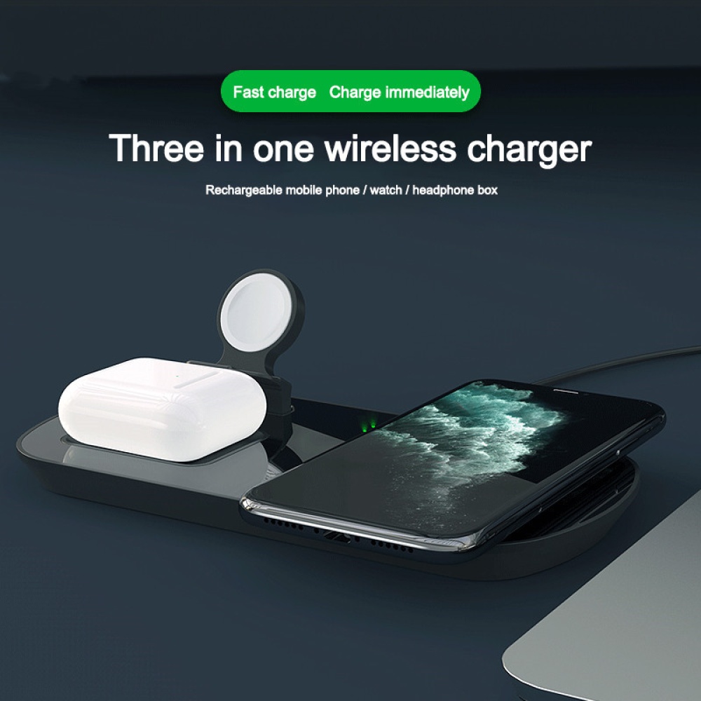 3 in 1 Wireless Charger For iPhone 11 XS XR X 8 Plus Samsung S10 Charging Dock for Apple Watch Fast Airpods black - Image 3