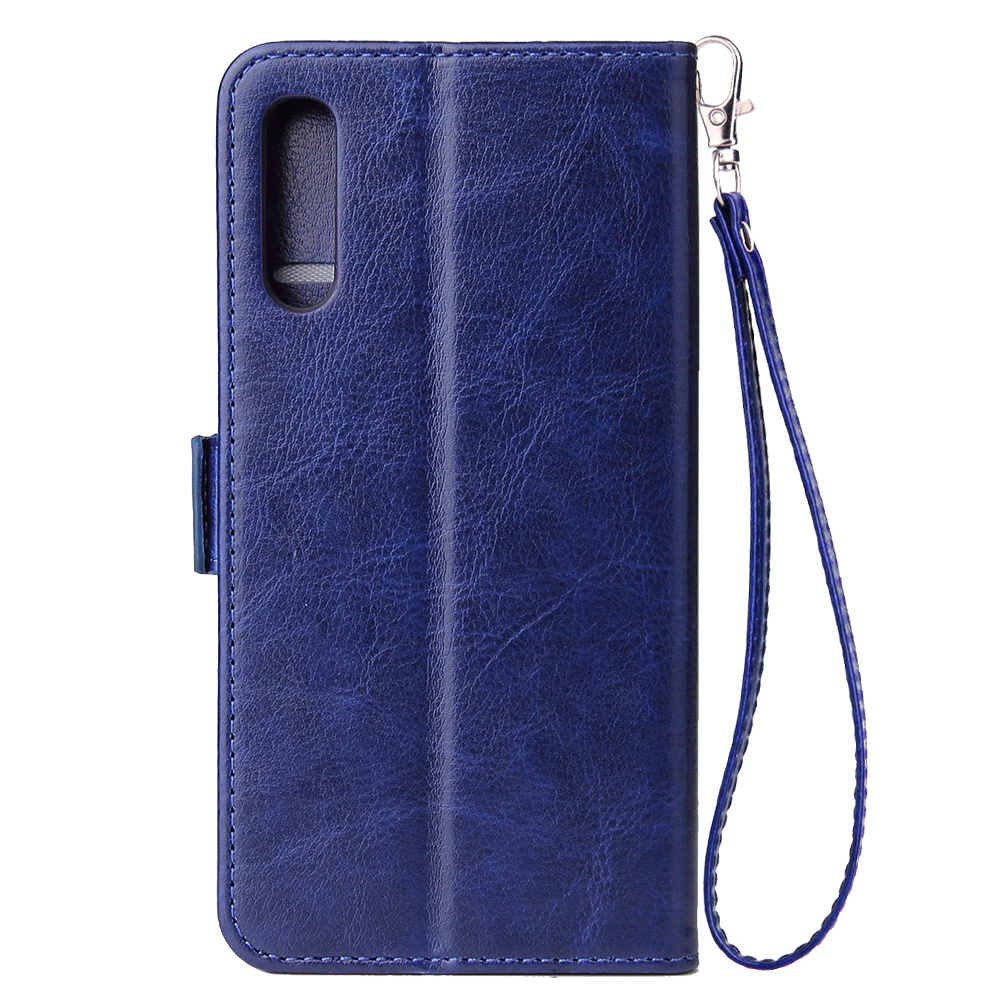 For Samsung A50 Solid Color PU Leather Zipper Wallet Double Buckle Protective Case with Stand & Lanyard blue - Image 3