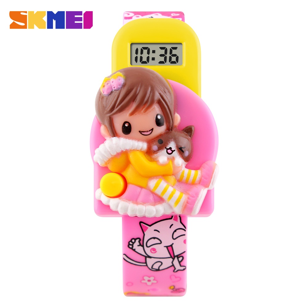 SKMEI Girls Electronic Wrist Watch Cute Cartoon Doll Fun Kids Fashion Trend Student rose Red - Image 3