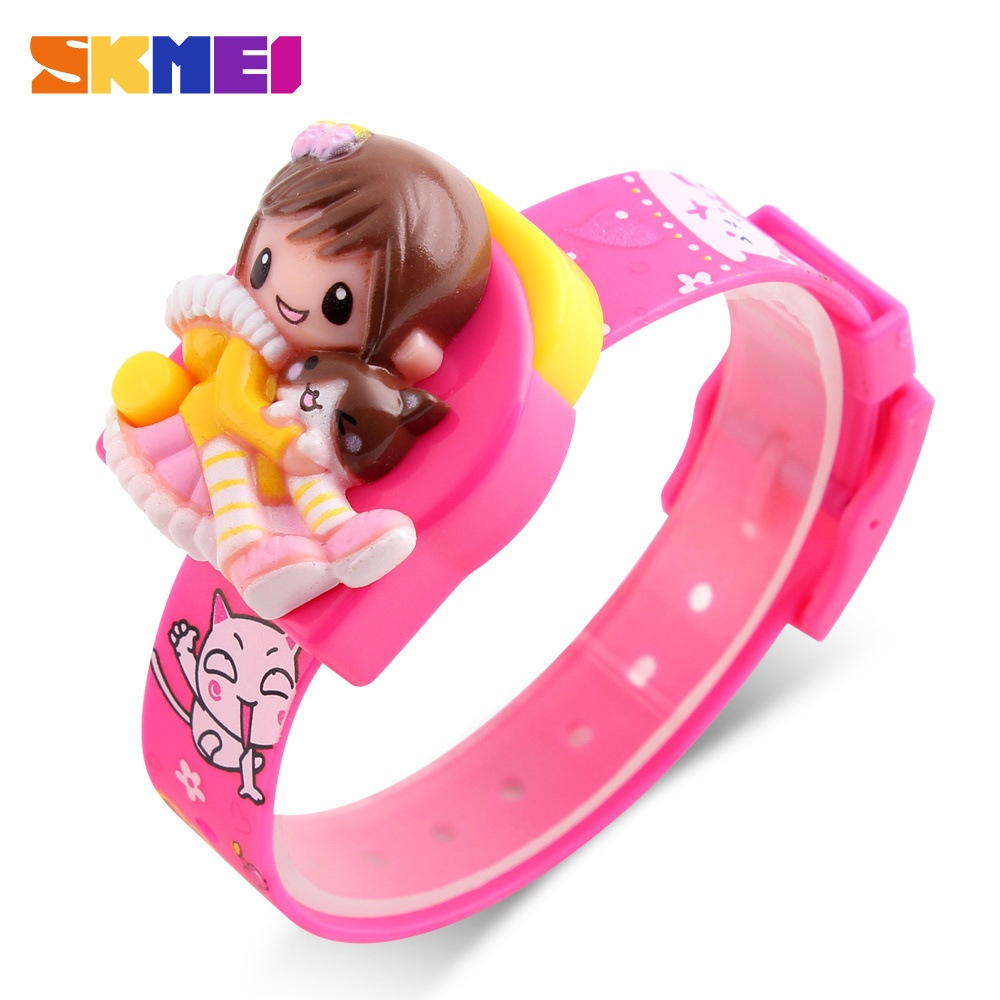 SKMEI Girls Electronic Wrist Watch Cute Cartoon Doll Fun Kids Fashion Trend Student rose Red - Image 2