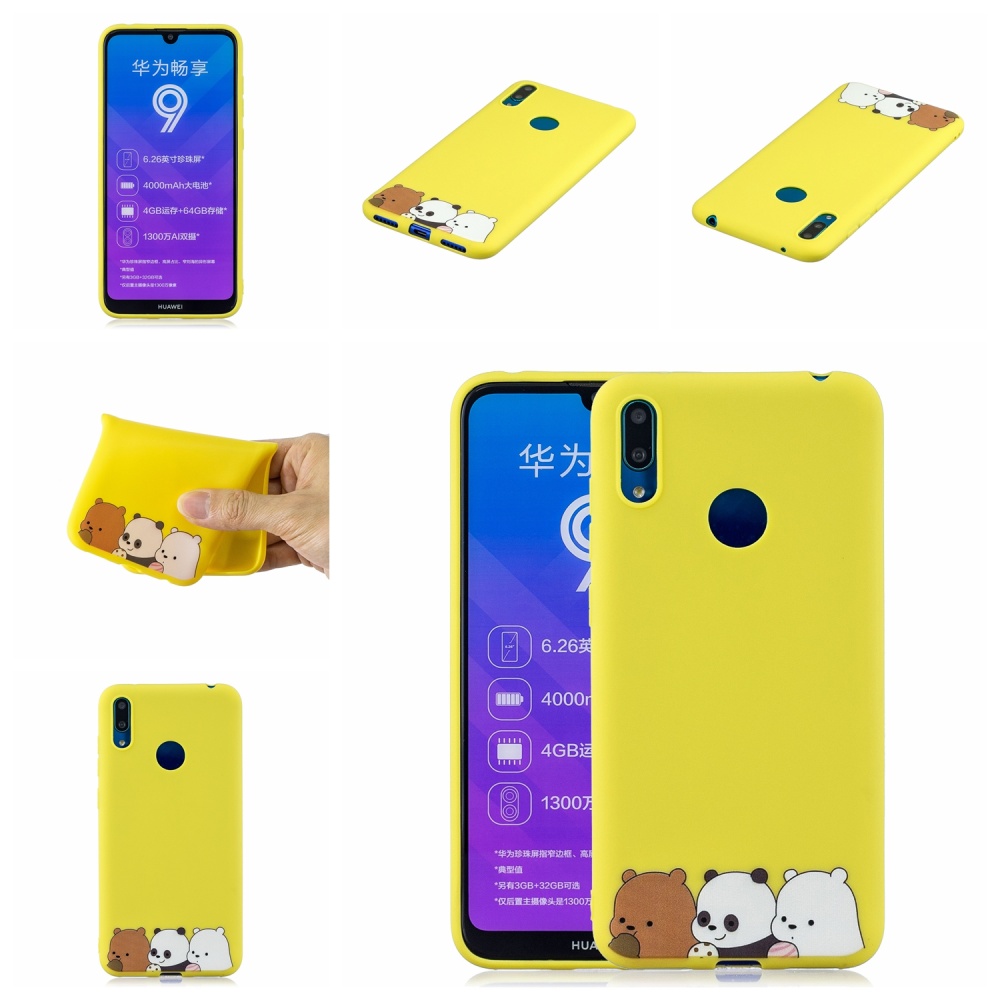 For HUAWEI Y7 2019 Cute Coloured Painted TPU Anti-scratch Non-slip Protective Cover Back Case with Lanyard yellow - Image 3