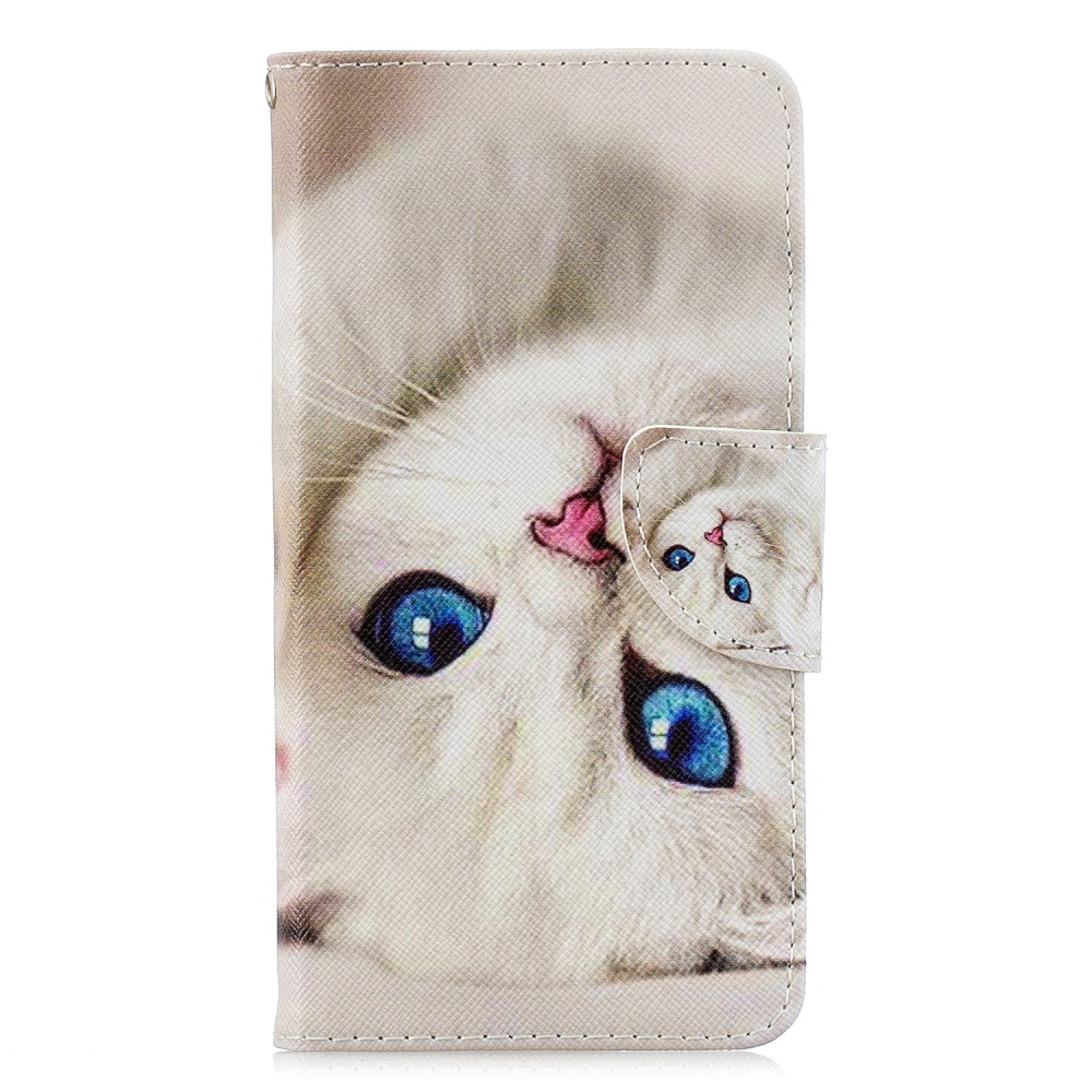 For Samsung A10S/A20S Smartphone Case PU Leather Phone Shell Lovely Cartoon Pattern Card Slots Overall Protection Blue eyes cat - Image 3