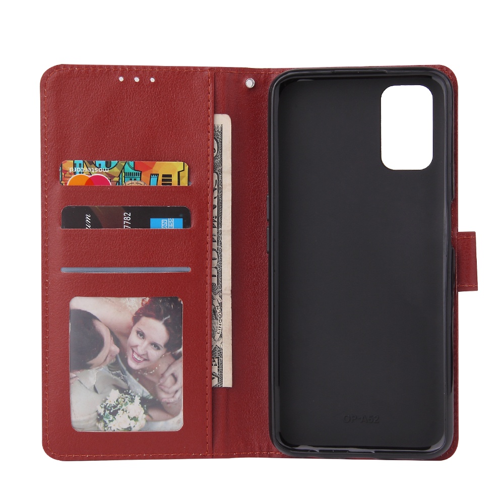 For OPPO A52/A72/A92 PU Leather Protective Phone Case with 3 Cards Slots Bracket Golden - Image 3