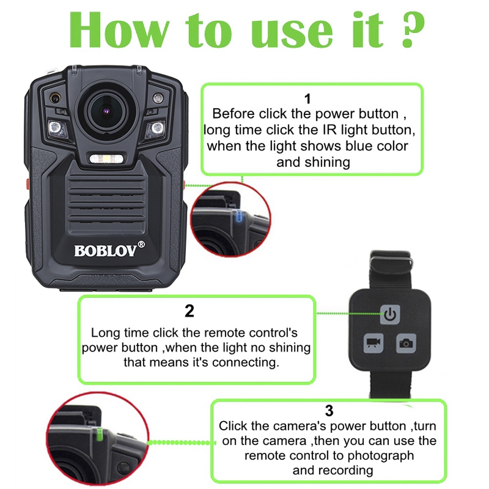 BOBLOV HD66-02 64GB HD 1296P Mini Camcorder Security Body Camera Night Vision Video Recorder WIFI+GPS+ remote control version (64G) - Image 4