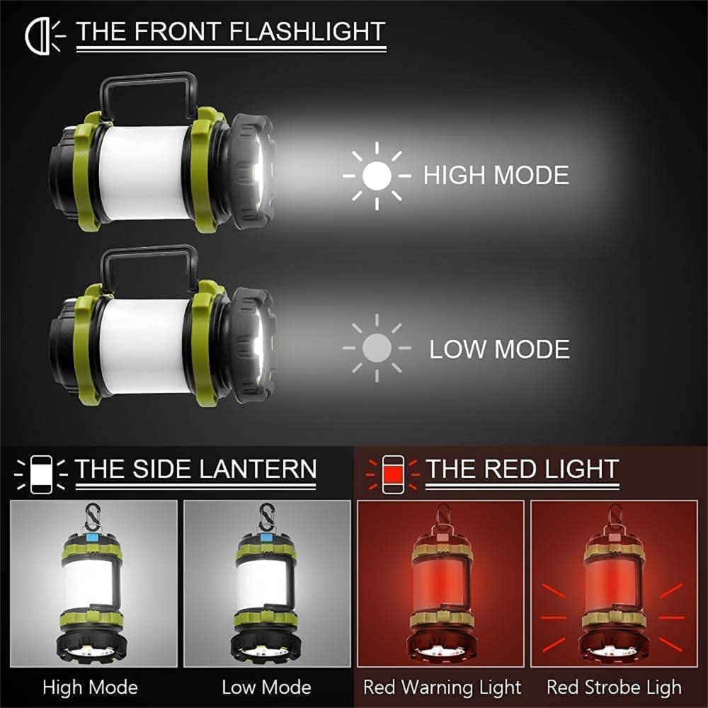 Led Camping Lantern 3000mah Power Bank Waterproof Rechargeable Flashlight For Outdoor Hiking Black+Green - Image 3