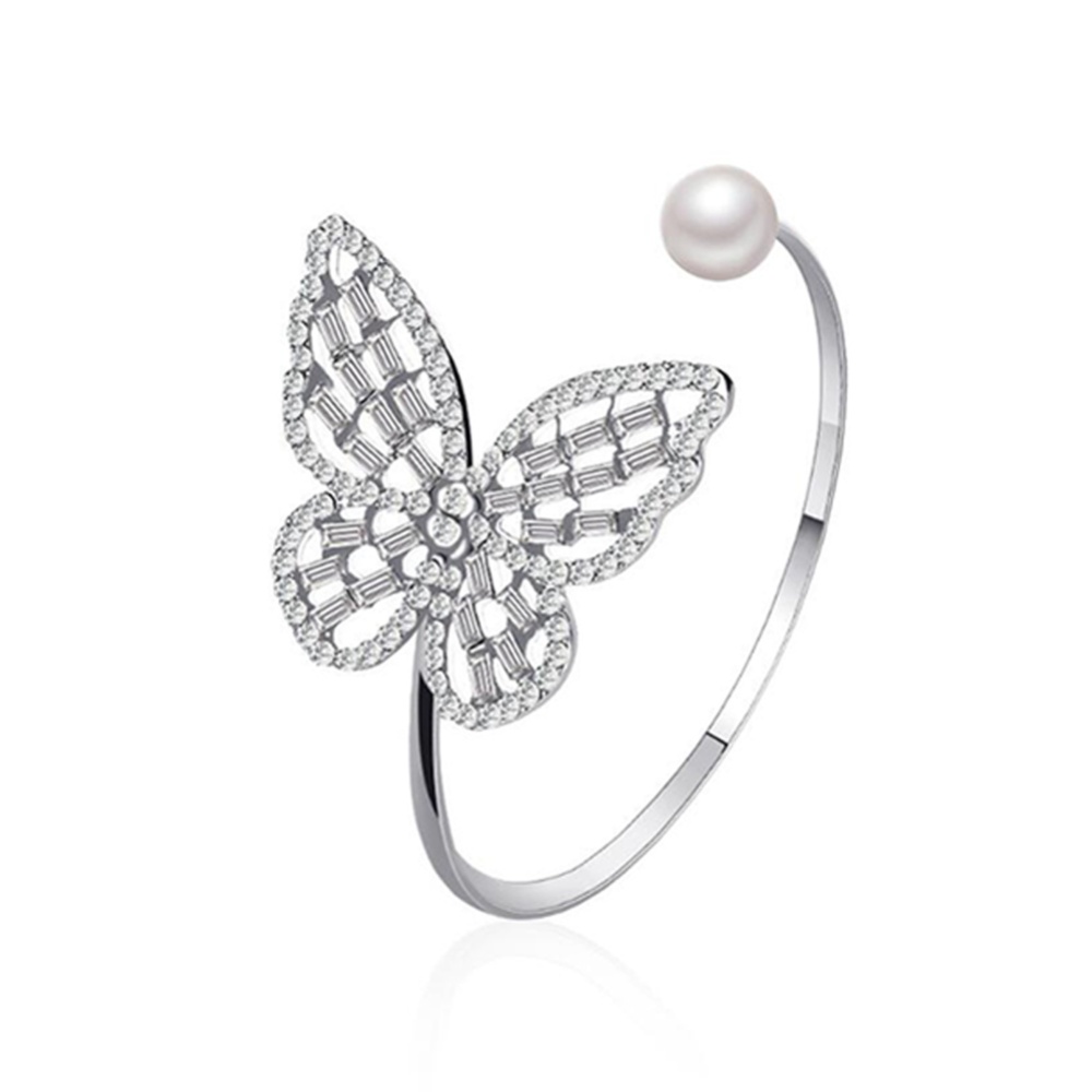 Women's Bracelet All-match Hollow Zircon Pearl Butterfly-shape Open Golden - Image 3