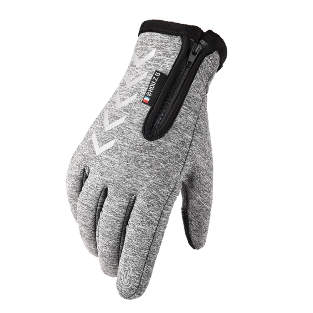 Men Women Zipper Gloves Warm Windproof Touch Screen Outdoor Sports Riding Long finger black_M - Image 2