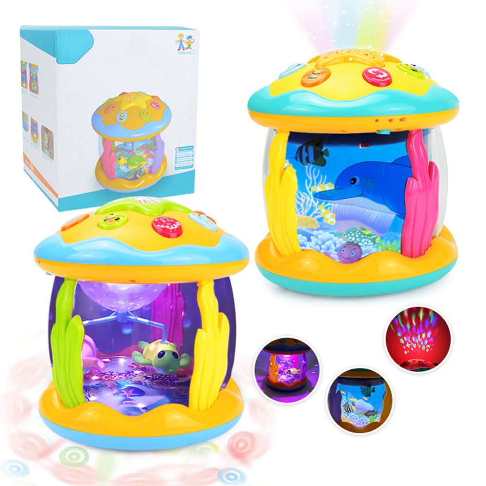 Baby Projection Ocean Drum With Music Light Sensory Toys Early Educational Musical For Boys Girls Random Color light - Image 3