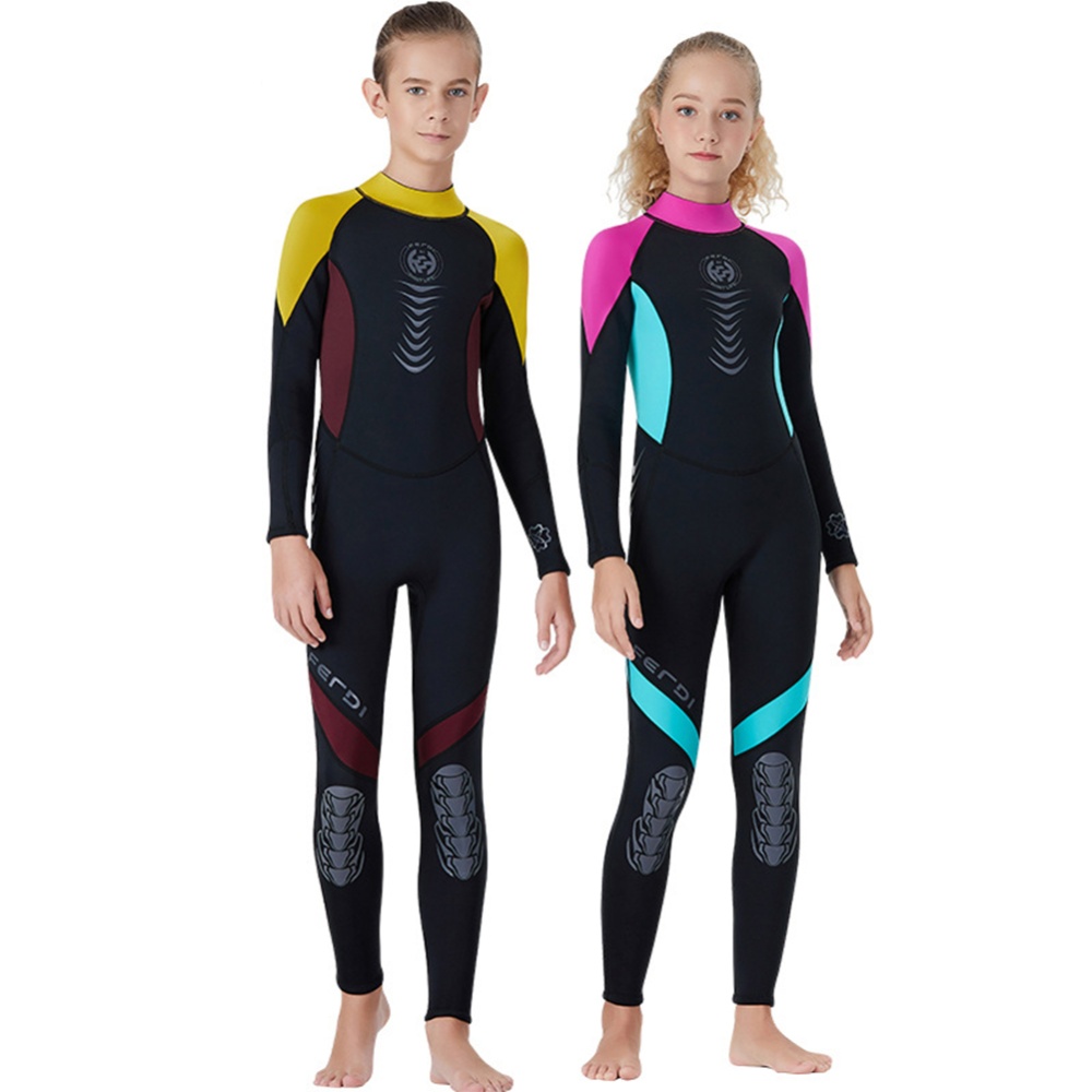 Super Elastic Children Diving Suit 2.5MM Siamese Warm Junior Long Sleeve Surfing yellow_S - Image 2