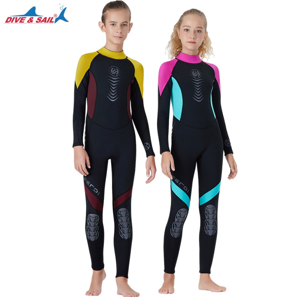 Super Elastic Children Diving Suit 2.5MM Siamese Warm Junior Long Sleeve Surfing yellow_S - Image 3