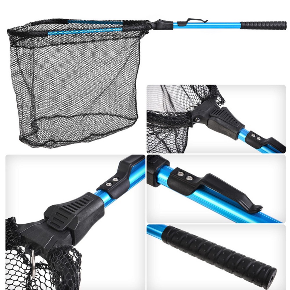 Aluminum Alloy 80cm Retractable Fishing Net Telescoping Foldable Landing Pole Folding For Fly Blue single section dip net 78cm - Image 2