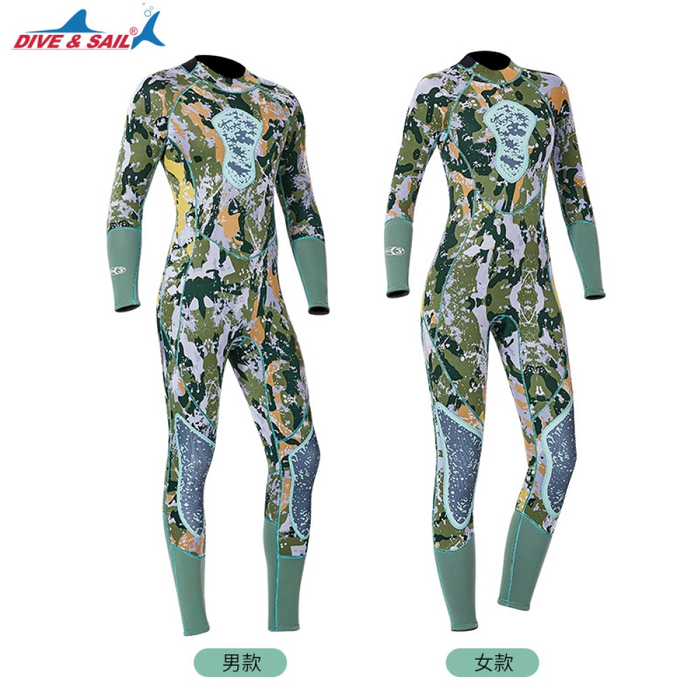 Fish Hunting Suit 3MM Siamese Camouflage Female Warm Surfing Swimwear models, green camouflage_M - Image 3