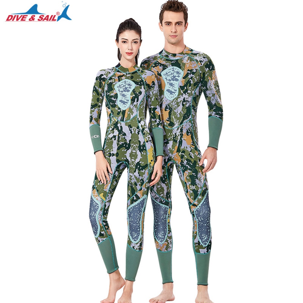 Fish Hunting Suit 3MM Siamese Camouflage Female Warm Surfing Swimwear models, green camouflage_M - Image 2