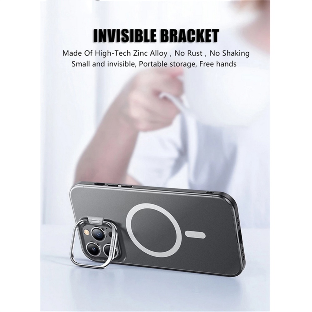 Metal Lens Stand Matte Phone Case for Mag Wireless Magnet Charging Back Cover Black iPhone14 Pro - Image 3