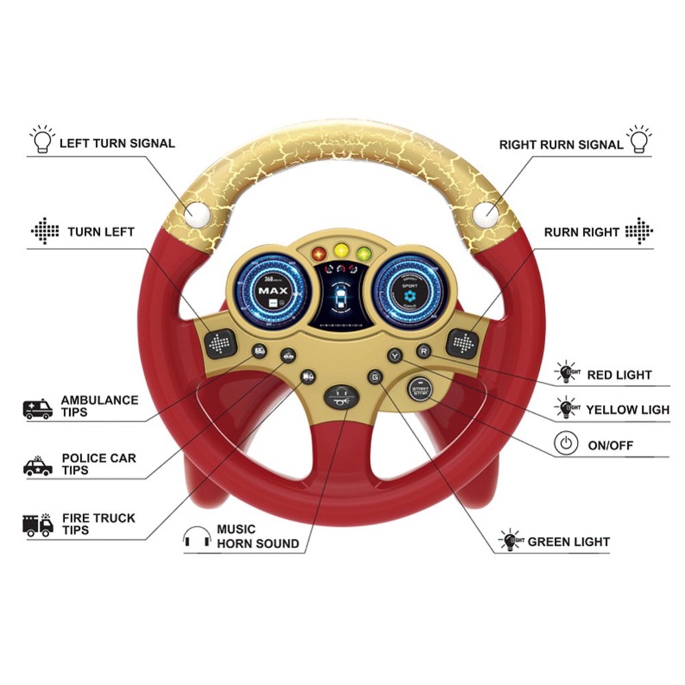 Co-pilot Steering Wheel Toys With Base Children Simulation Driving Early Educational Gifts For Boys Girls golden steering wheel - Image 2