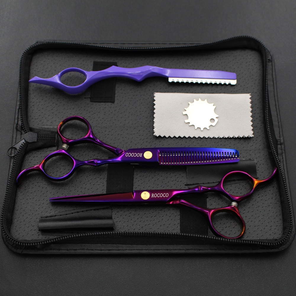 Professional Hair Cutting Scissor Scissors Hairdressing Kit Straight Thinning Barber Salon purple - Image 2