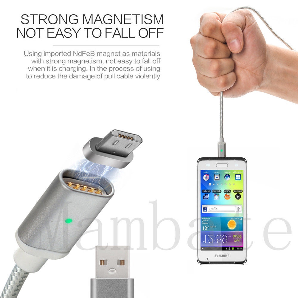 Magnetic Cable 2.4A Micro USB Data Charger 1M Nylon Metal Fast Charging Magnet For HTC Samsung Xiaomi Android Mobile Phone Silver - Image 3