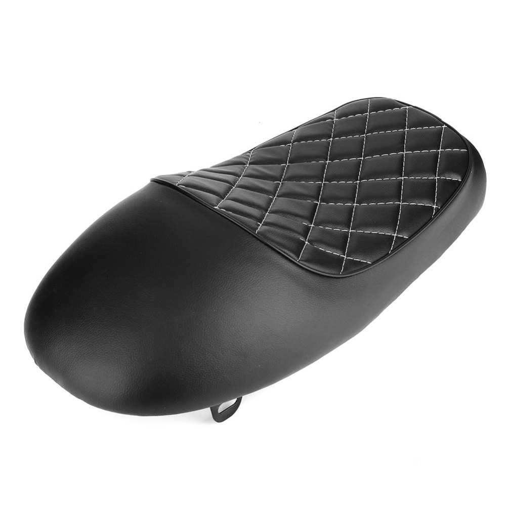 Motorcycle Leather Retro Vintage Saddle Seat Hump Seats Cafe Racer Rhombic Shape Cushion For Honda for Yamaha black and white line - Image 3